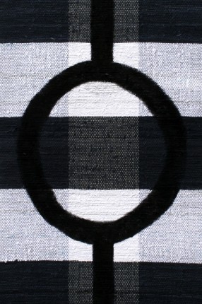 Rag Rugs "Kick Off". Handweaved in a striped bottom supplemented with a textile printing. Cotton. Design Elisabeth Johansson.